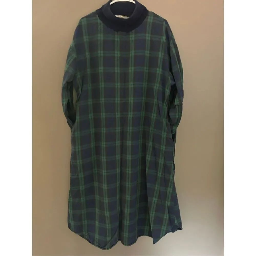 Vintage LL Bean Blackwatch Plaid Turtleneck Flannel Nightgown Large Freeport